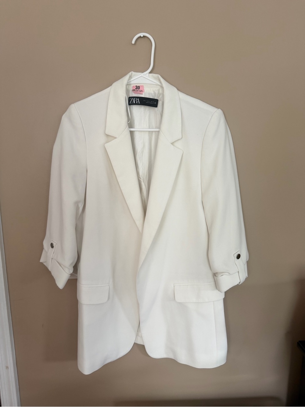 Zara Off-White Tailored Blazer with Roll-Tab Sleeves